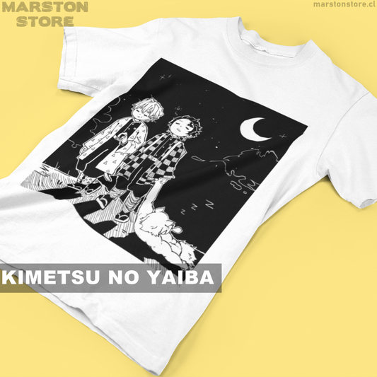 Polera blanca Kimetsu no Yaiba Demon Slayer con Zenitsu Agatsuma, Inosuke Hashibira y Tanjiro Kamado