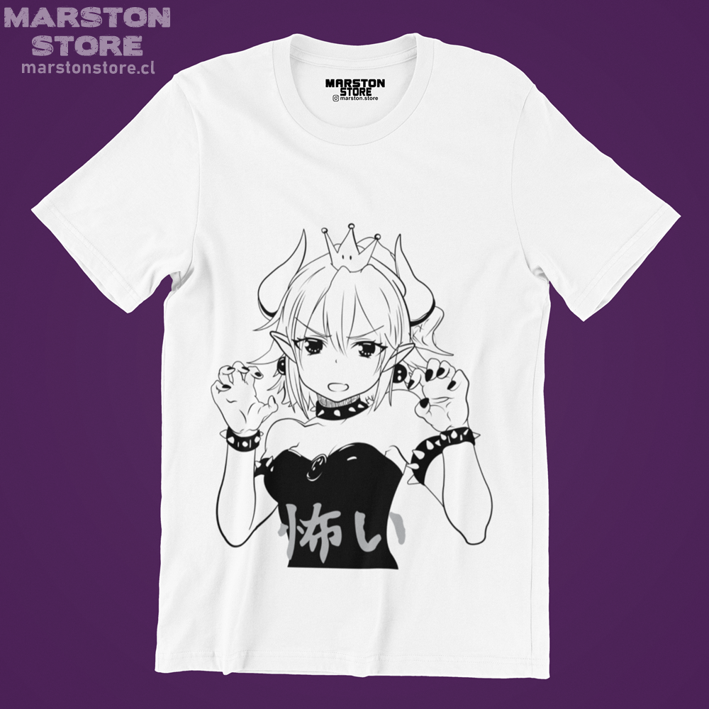 Polera blanca Mario Bros con diseño de Bowsette