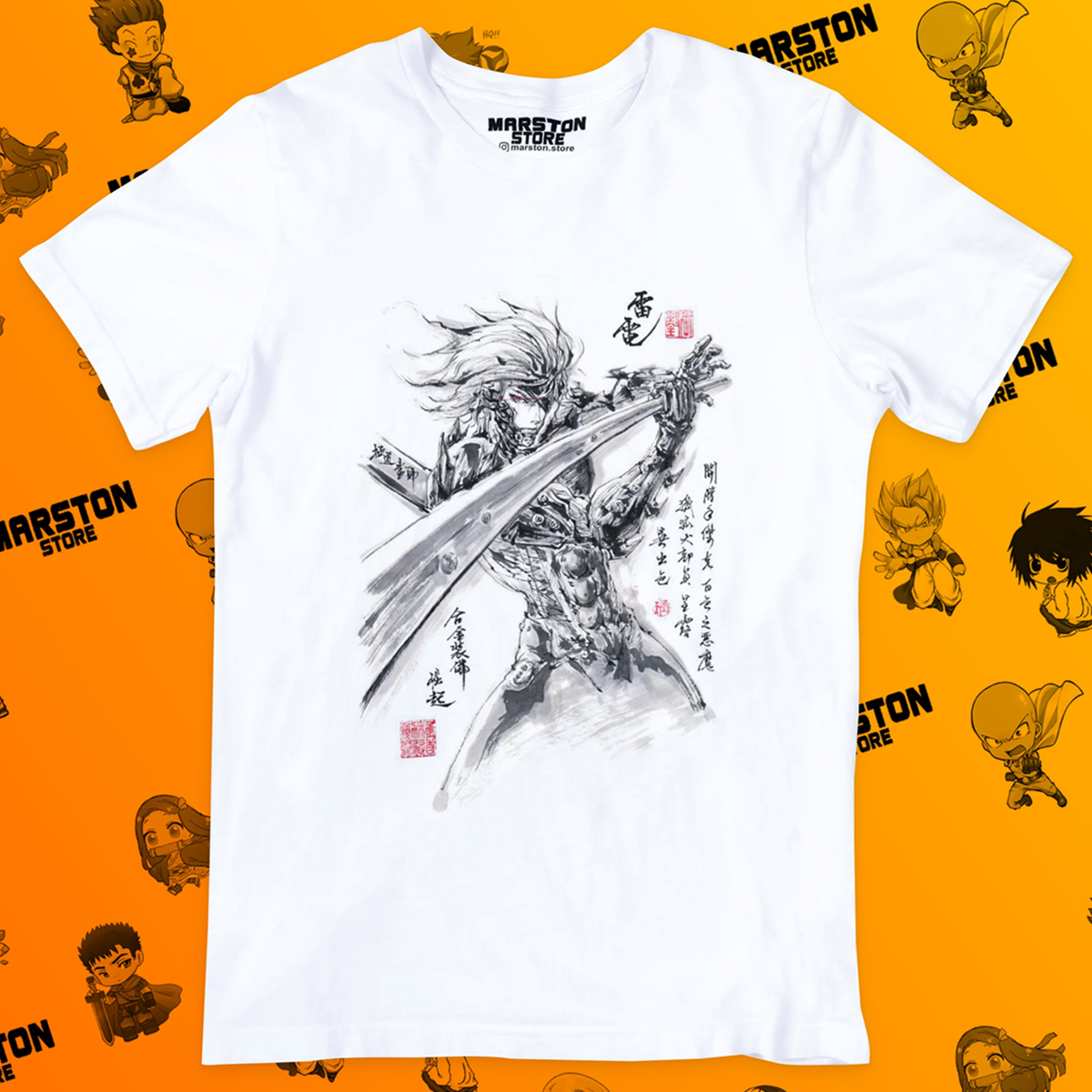 Polera blanca Metal Gear Rising con diseño de Raiden