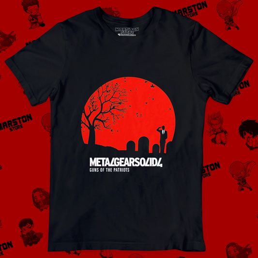 Polera negra Metal Gear Solid 4 con diseño de Solid Snake
