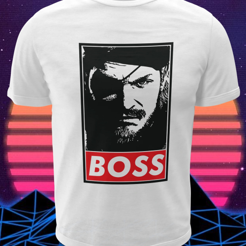 Polera blanca Metal Gear Solid con diseño de Big Boss