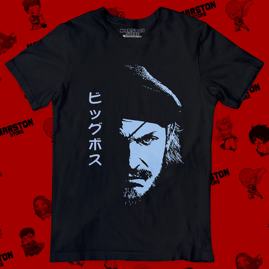 Polera negra Metal Gear Solid con diseño de Big Boss