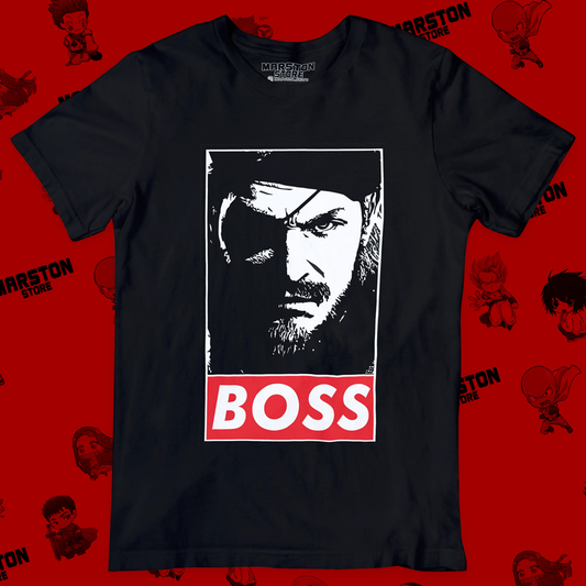 Polera negra Metal Gear Solid con diseño de Big Boss