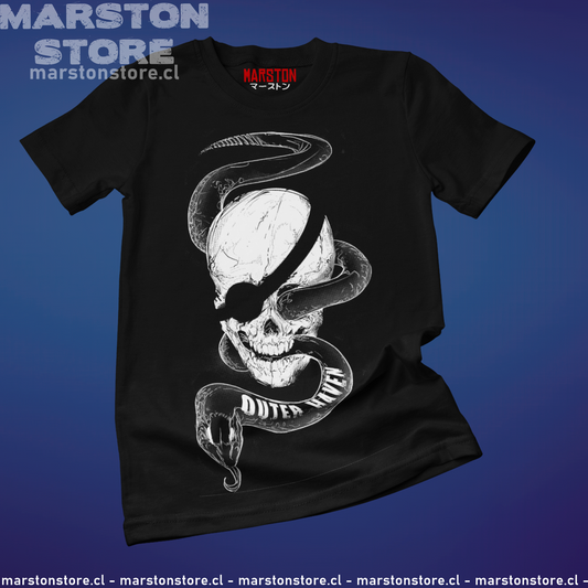 Polera negra Metal Gear Solid con diseño de Outer Heaven