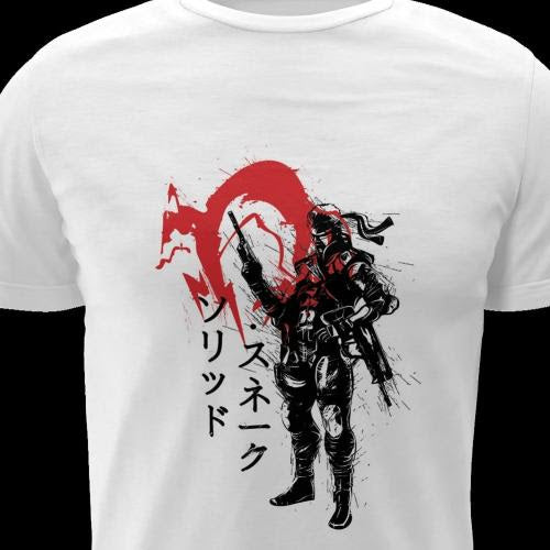 Polera blanca Metal Gear Solid con diseño de Solid Snake