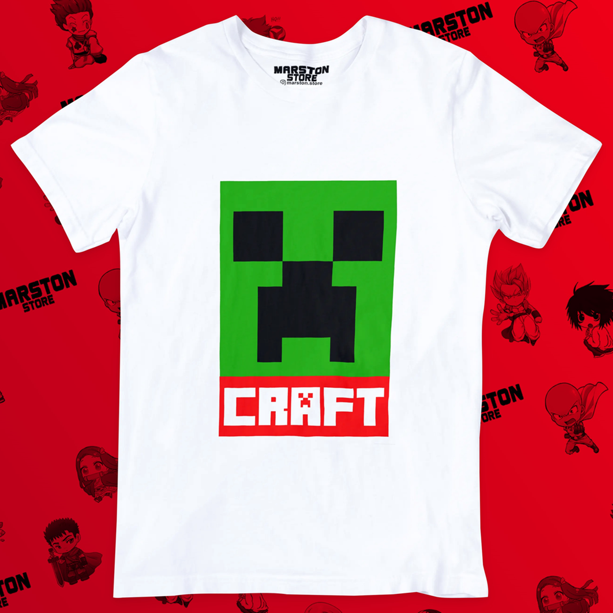 Polera blanca con diseño de Minecraft