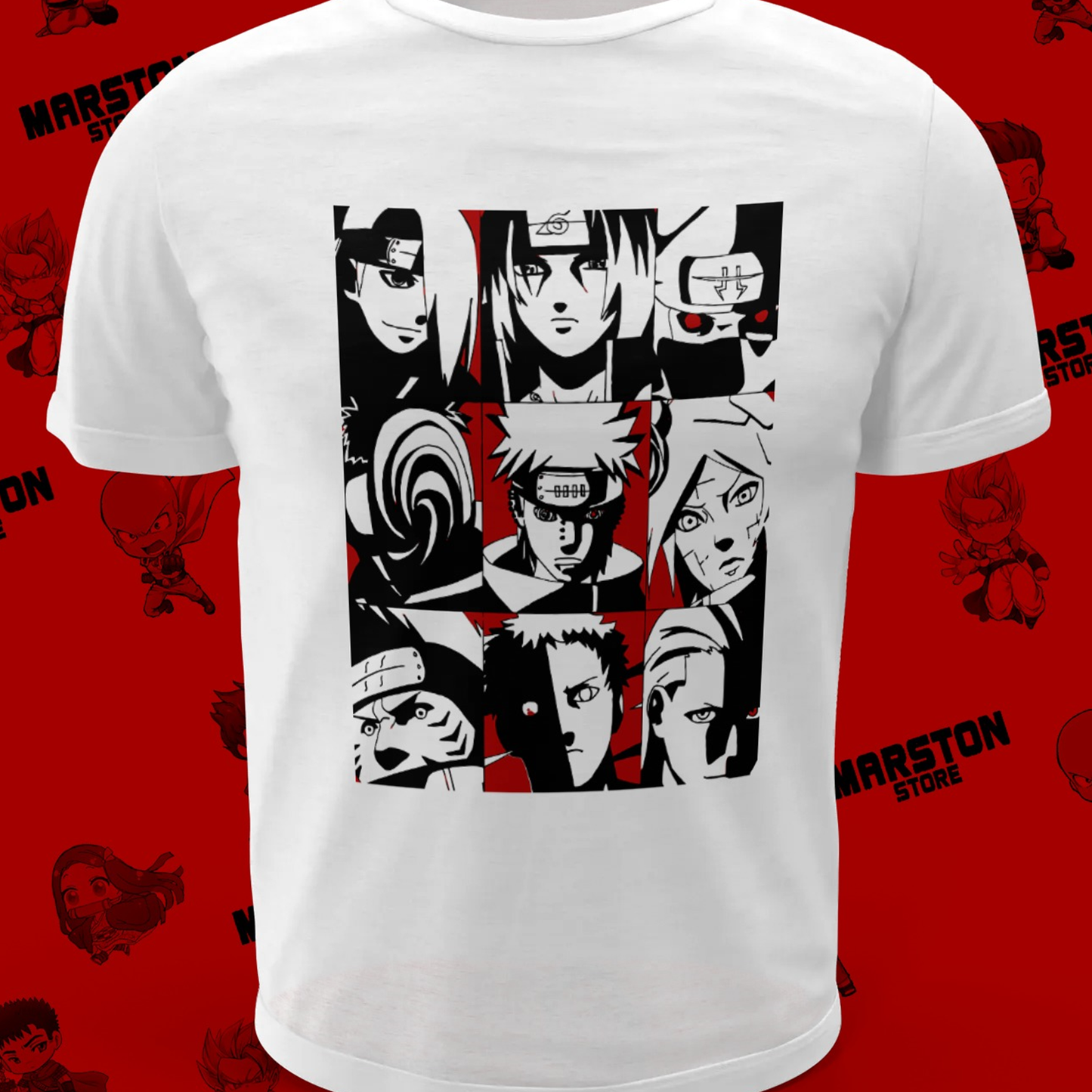 Polera blanca Naruto con diseño de Akatsuki