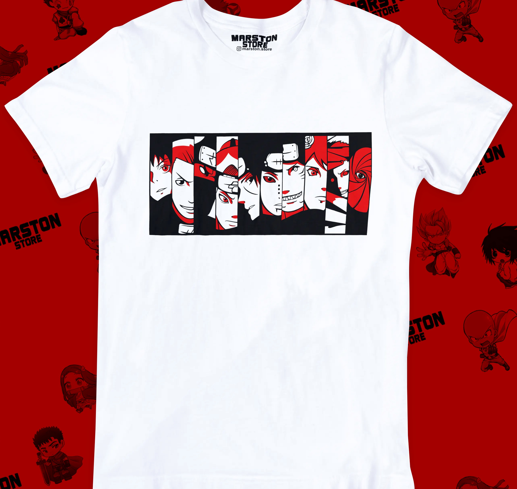 Polera blanca Naruto con diseño de Akatsuki
