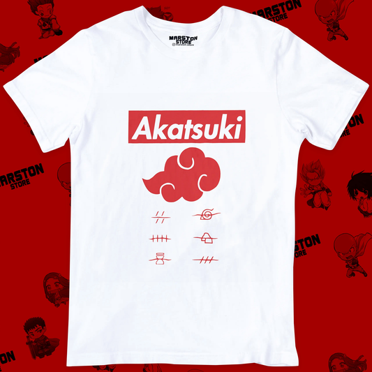 Polera blanca Naruto con diseño de Akatsuki