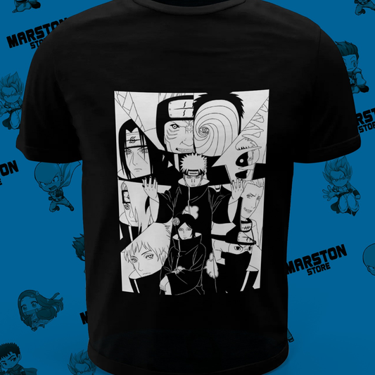 Polera negra Naruto con diseño de Akatsuki