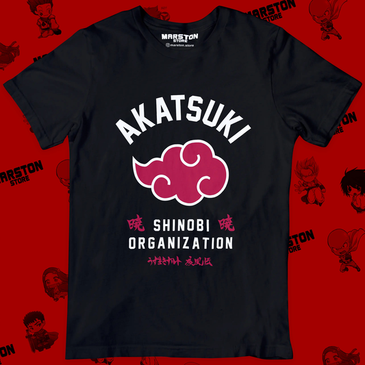 Polera negra Naruto con diseño de Akatsuki