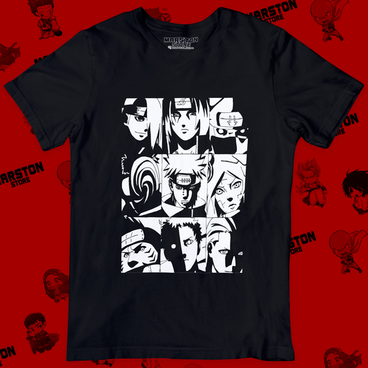 Polera negra Naruto con diseño de Akatsuki