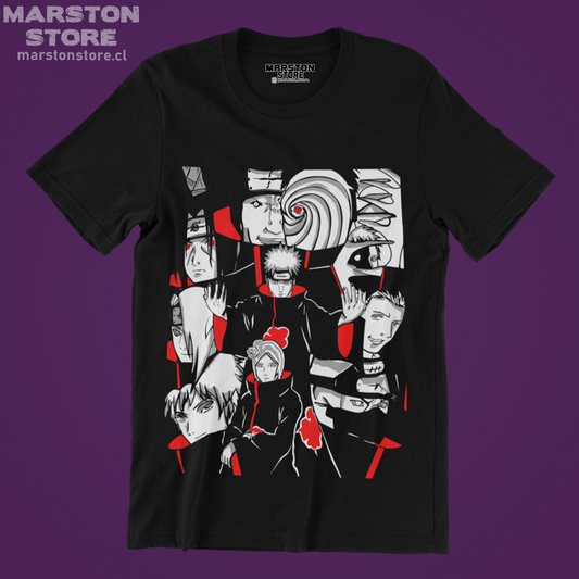 Polera negra Naruto con diseño de Akatsuki