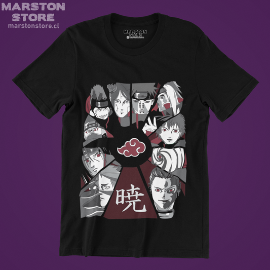 Polera negra Naruto con diseño de Akatsuki