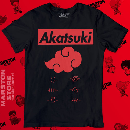 Polera negra Naruto con diseño de Akatsuki