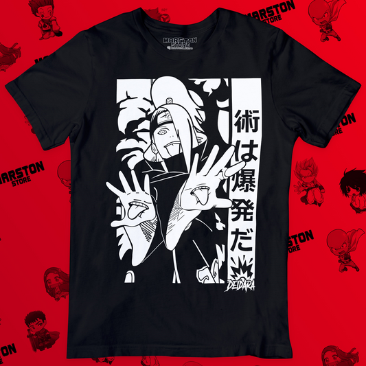 Polera negra Naruto con diseño de Deidara