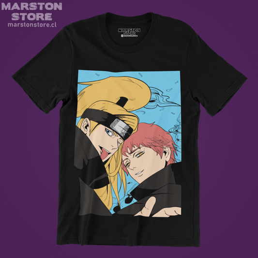 Polera negra Naruto con diseño de Deidara
