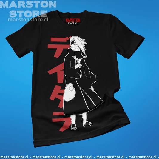 Polera negra Naruto con diseño de Deidara