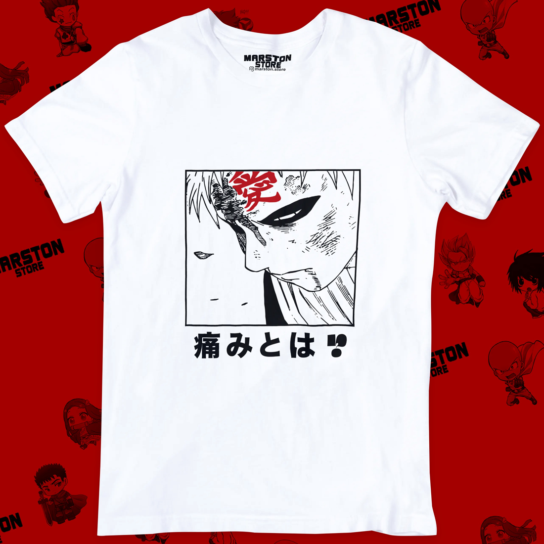 Polera blanca Naruto con diseño de Gaara