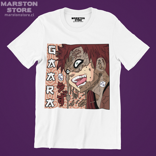 Polera blanca Naruto con diseño de Gaara
