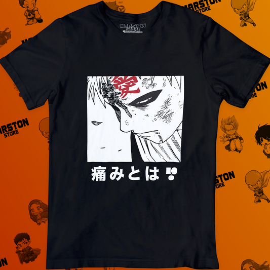 Polera negra Naruto con diseño de Gaara