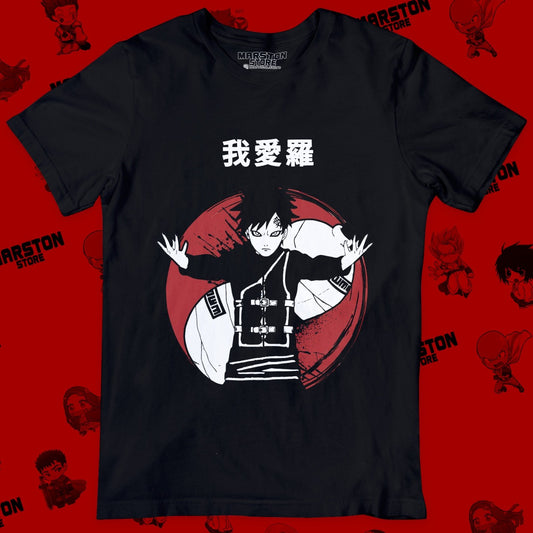 Polera negra Naruto con diseño de Gaara