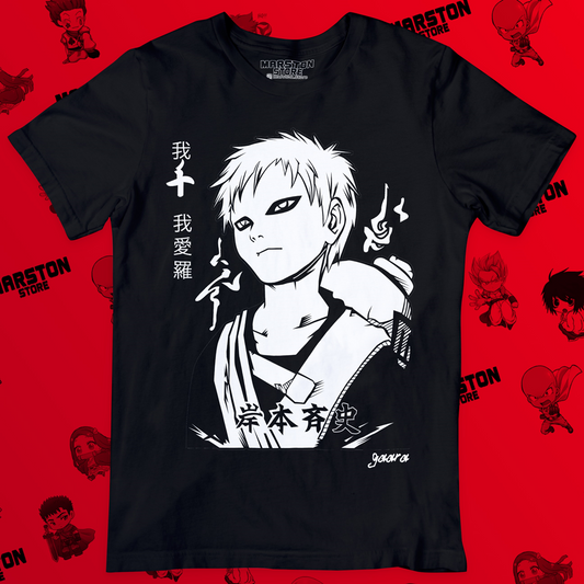 Polera negra Naruto con diseño de Gaara