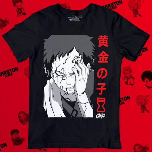 Polera negra Naruto con diseño de Gaara