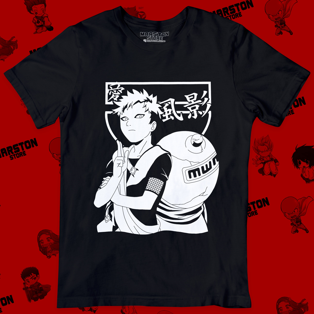 Polera negra Naruto con diseño de Gaara