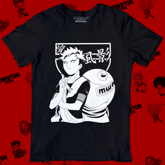 Polera negra Naruto con diseño de Gaara