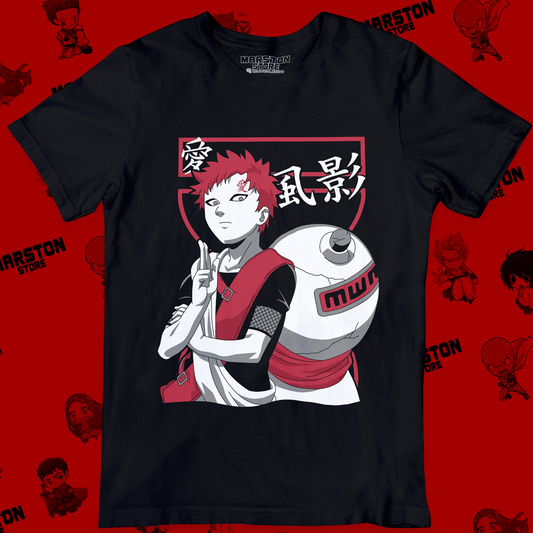 Polera negra Naruto con diseño de Gaara