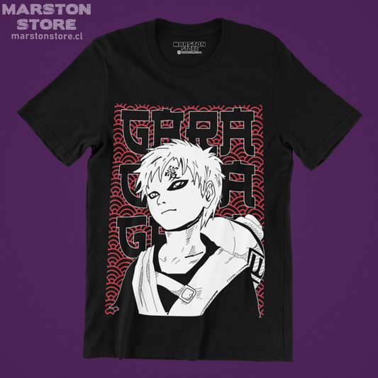 Polera negra Naruto con diseño de Gaara