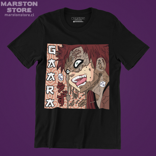 Polera negra Naruto con diseño de Gaara