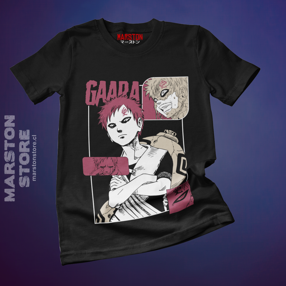 Polera negra Naruto con diseño de Gaara