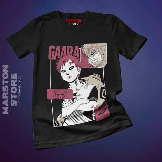 Polera negra Naruto con diseño de Gaara