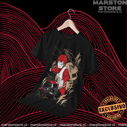 Polera negra Naruto con diseño de Gaara