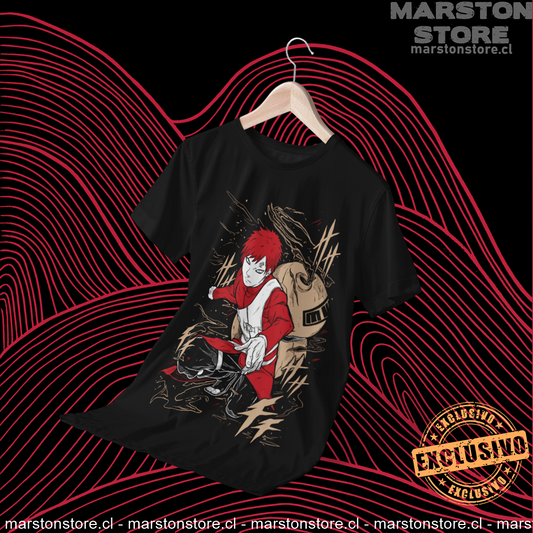 Polera negra Naruto con diseño de Gaara