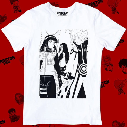 Polera blanca Naruto con Hinata Hyuga y Naruto Uzumaki