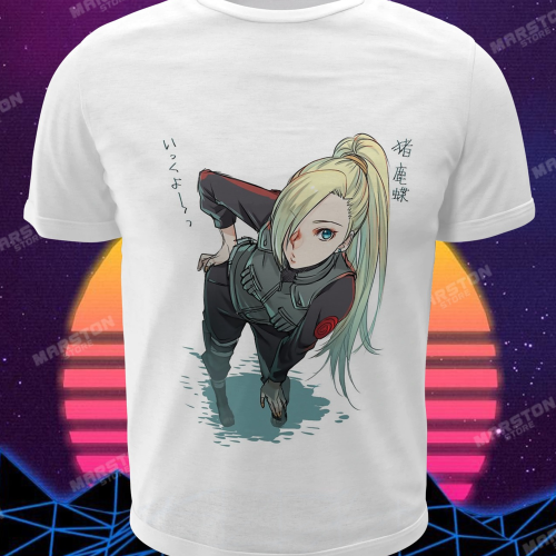 Polera blanca Naruto con diseño de Ino Yamanaka