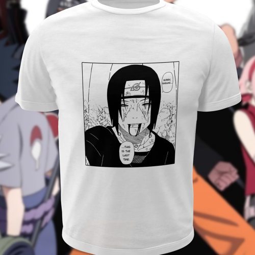 Polera blanca Naruto con diseño de Itachi Uchiha