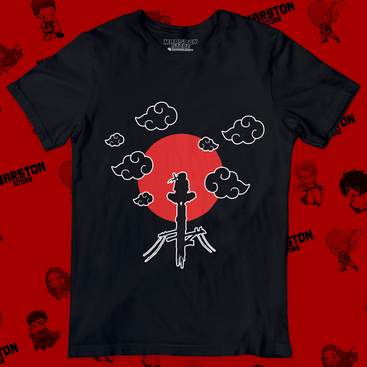 Polera negra Naruto con diseño de Itachi Uchiha