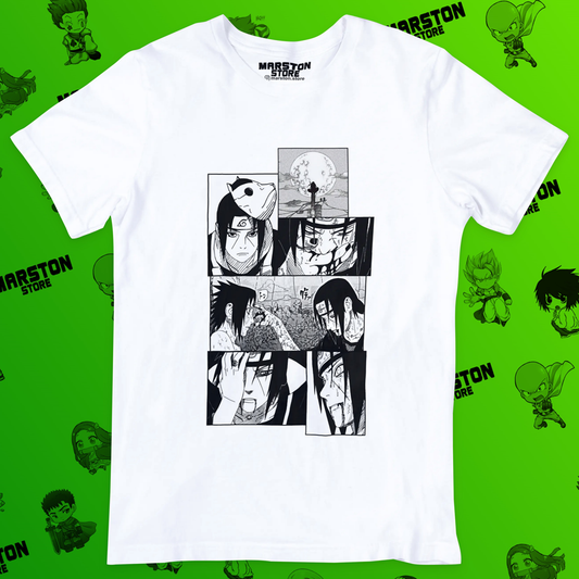 Polera blanca Naruto con Itachi Uchiha y Sasuke Uchiha