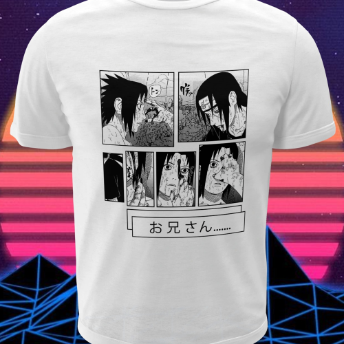 Polera blanca Naruto con Itachi Uchiha y Sasuke Uchiha
