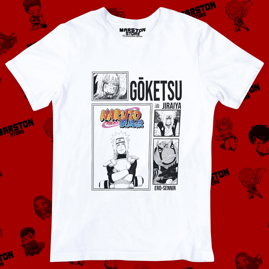 Polera blanca Naruto con diseño de Jiraiya