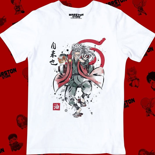 Polera blanca Naruto con diseño de Jiraiya