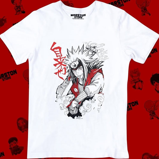 Polera blanca Naruto con diseño de Jiraiya