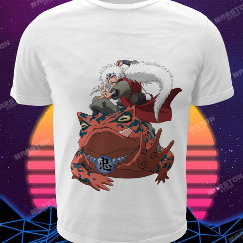 Polera blanca Naruto con diseño de Jiraiya