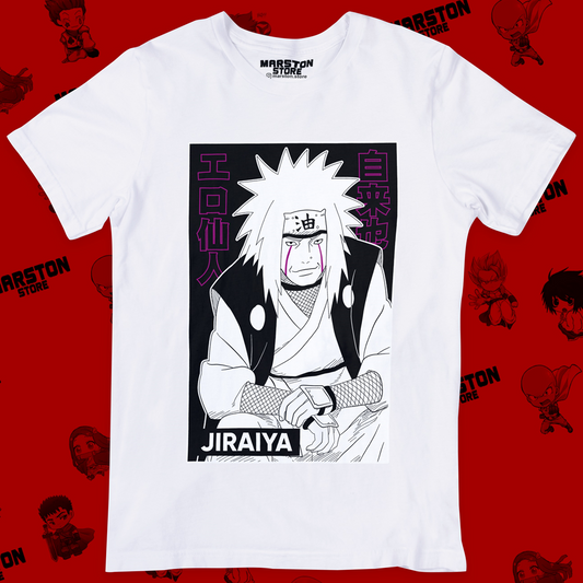 Polera blanca Naruto con diseño de Jiraiya