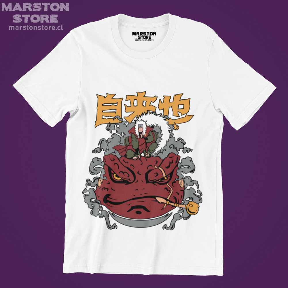 Polera blanca Naruto con diseño de Jiraiya