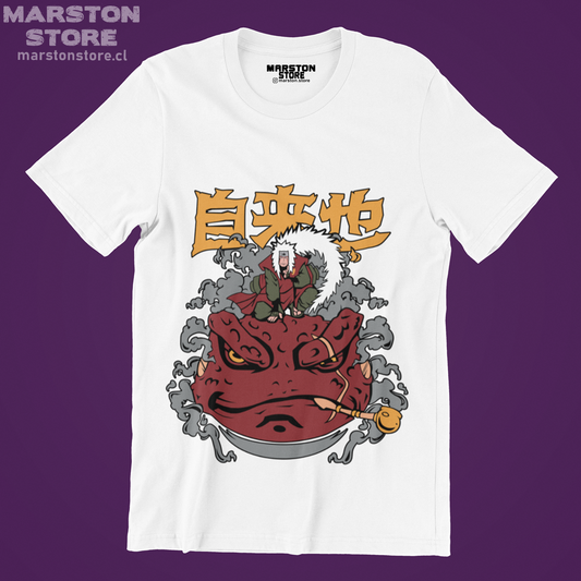 Polera blanca Naruto con diseño de Jiraiya